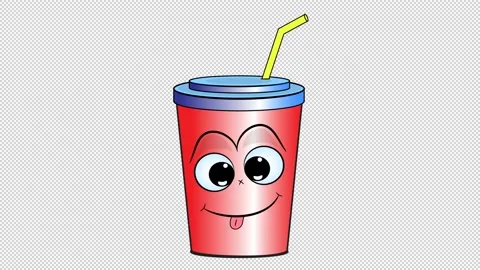 Cartoon coffee cup with a face on a empty background. Stock Footage 149864563