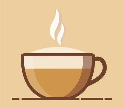Cartoon coffee cup with smoke. Flat icon vector. Stock Illustration