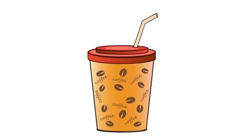 Cartoon coffee cup with splashes on a white background. Stock Footage 149864468