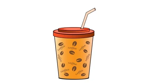 Cartoon coffee cup with splashes on a white and transparent background. Stock-Footage 149864594
