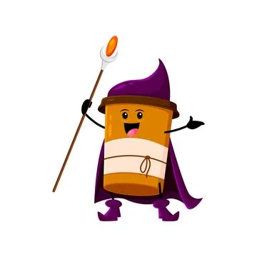 Cartoon coffee cup wizard or warlock character Stock Illustration