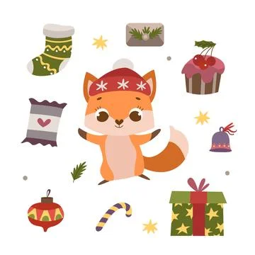 Cartoon collection of Christmas elements. Illustrazione stock