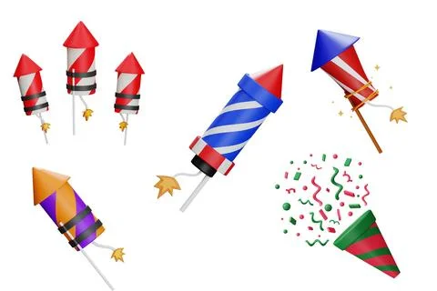 Cartoon Color Different Firecracker or Pyrotechnics Rocket Icon Set Flat De.. Stock Illustration