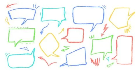 Cartoon color speech bubbles with rough crayon texture and graffiti style Stock Illustration