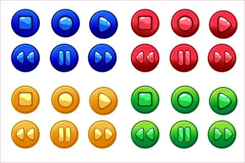 Cartoon Colored Audio buttons, vector UI game assets Stock Illustration
