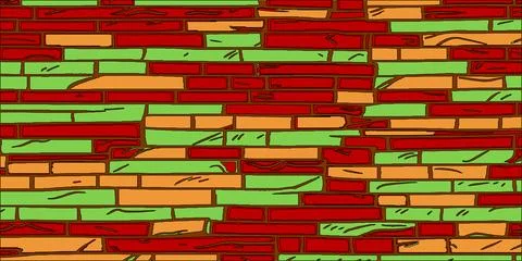 Cartoon Colored Brick Wall Stock Illustration
