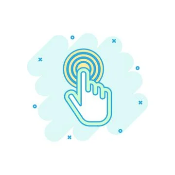 Cartoon colored click hand icon in comic style. Cursor finger illustration pi Stock Illustration