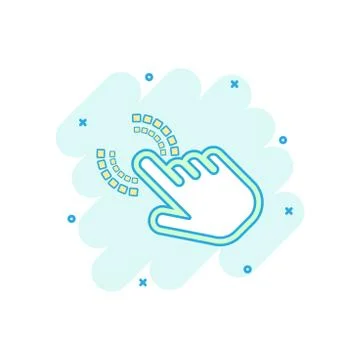 Cartoon colored click hand icon in comic style. Cursor finger illustration pi Stock Illustration