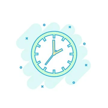 Cartoon colored clock timer icon in comic style. Time sign illustration picto Stock Illustration