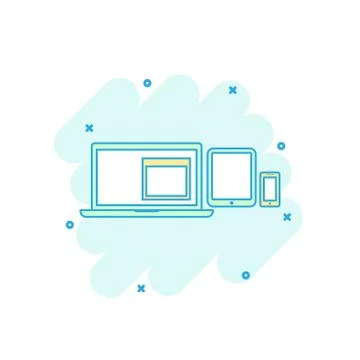 Cartoon colored device gadget icon in comic style. Computer, laptop, smartpho Stock Illustration