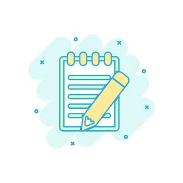 Cartoon colored document with pencil icon in comic style. Note illustration p イラスト素材