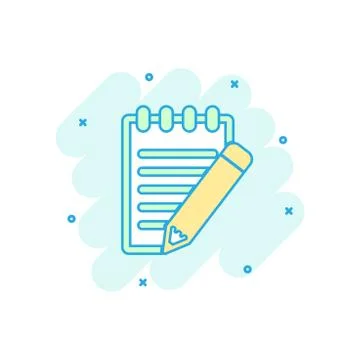 Cartoon colored document with pencil icon in comic style. Note illustration p イラスト素材