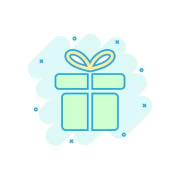 Cartoon colored gift box icon in comic style. Gift present illustration picto Stock Illustration