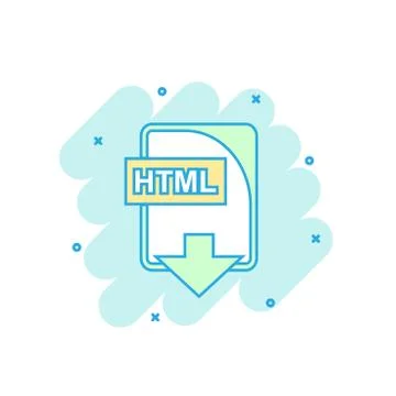 Cartoon colored HTML file icon in comic style. Html download illustration pic Illustrazione stock