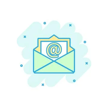 Cartoon colored mail envelope icon in comic style. Envelope illustration pict Stock Illustration
