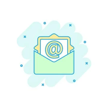 Cartoon colored mail envelope icon in comic style. Envelope illustration pict Stock-Illustration