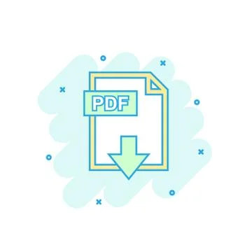 Cartoon colored PDF icon in comic style. Pdf document sign illustration picto Stock Illustration