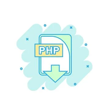 Cartoon colored PHP file icon in comic style. Php download illustration picto Ilustración de archivo