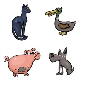 Cartoon colored set of pets vector illustration Stock Illustration