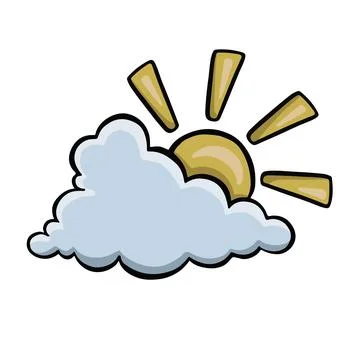 Cartoon colored sun behind cloud vector illustration Stock Illustration