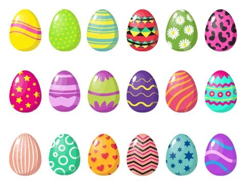 Cartoon colorful easter eggs vector with patterns isolated on white background イラスト素材
