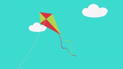 Cartoon Colorful Kite Flying in the blue... | Stock Video | Pond5