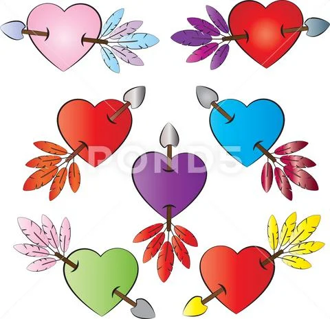 Cartoon Comic Arrow Heart Valentines Vector Set Stock Illustration