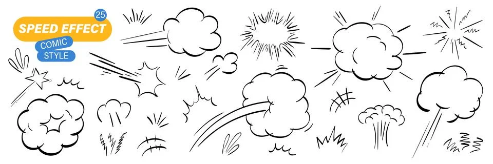Cartoon comic attack effect with superhero boom explosion and puff impact. Stock Illustration
