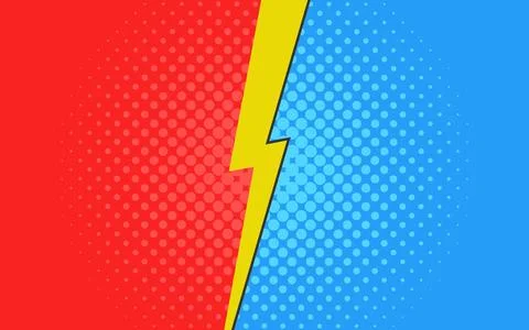 Cartoon comic background with lightning flashes. Versus battle. Colorful co.. Illustrazione stock