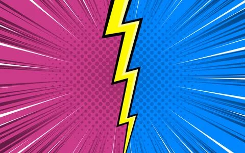 Cartoon comic background with lightning flashes. Versus battle. Colorful co.. Illustrazione stock
