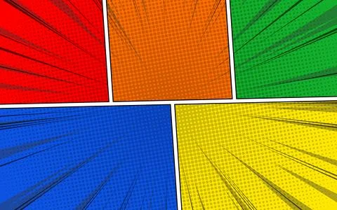 Cartoon comic background set. Colorful comic poster with halftone elements... Stock Illustration