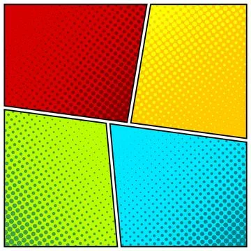 Cartoon comic backgrounds set. Comics book colorful poster with halftone Stock Illustration