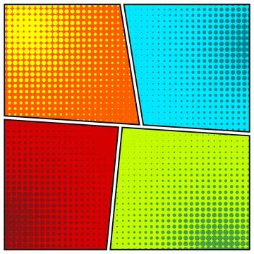 Cartoon comic backgrounds set. Comics book colorful poster with halftone Stock Illustration