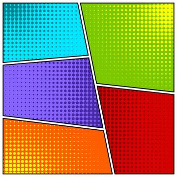 Cartoon comic backgrounds set. Comics book colorful poster with halftone Stock Illustration