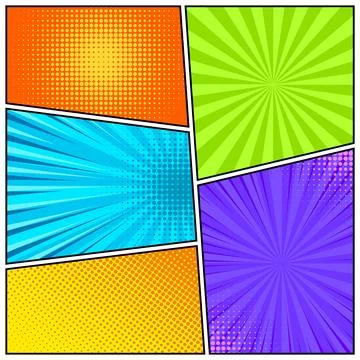 Cartoon comic backgrounds set. Comics book colorful poster with halftone Stock Illustration