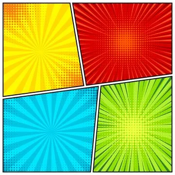 Cartoon comic backgrounds set. Comics book colorful poster with halftone Illustrazione stock