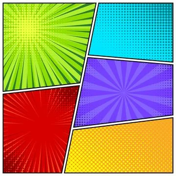 Cartoon comic backgrounds set. Comics book colorful poster with halftone Stock Illustration