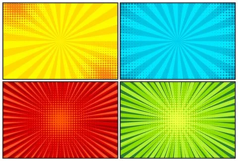 Cartoon comic backgrounds set. Comics book colorful poster with halftone Stock Illustration