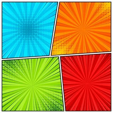 Cartoon comic backgrounds set. Comics book colorful poster with halftone イラスト素材