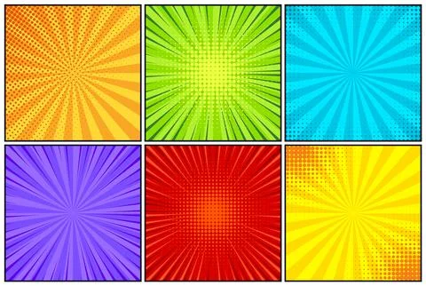 Cartoon comic backgrounds set. Comics book colorful poster with halftone Stock Illustration