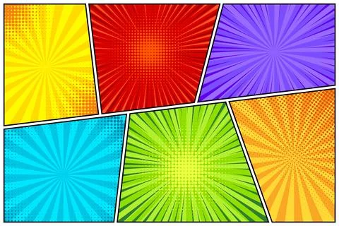 Cartoon comic backgrounds set. Comics book colorful poster with halftone Illustrazione stock