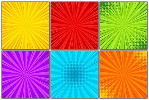 Cartoon comic backgrounds set. Comics book colorful poster with halftone Stock Illustration