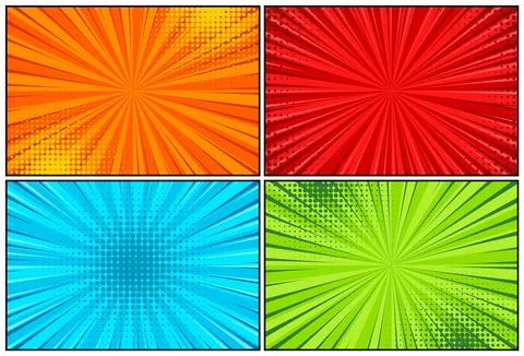 Cartoon comic backgrounds set. Comics book colorful poster with halftone Stock Illustration