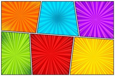 Cartoon comic backgrounds set. Comics book colorful poster with halftone Illustrazione stock