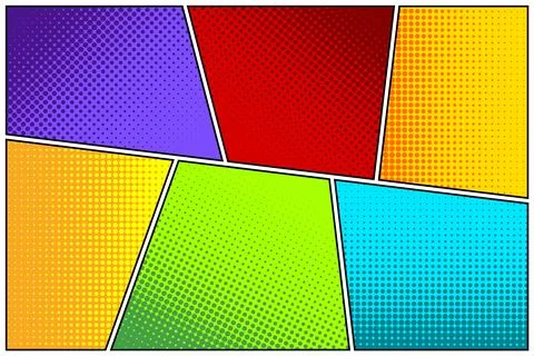Cartoon comic backgrounds set. Comics book colorful poster with halftone Stock Illustration