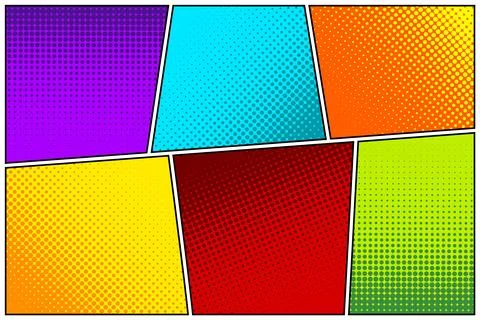 Cartoon comic backgrounds set. Comics book colorful poster with halftone Stock Illustration