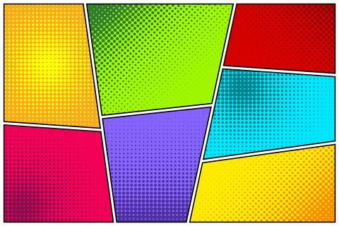 Cartoon comic backgrounds set. Comics book colorful poster with halftone Stock Illustration