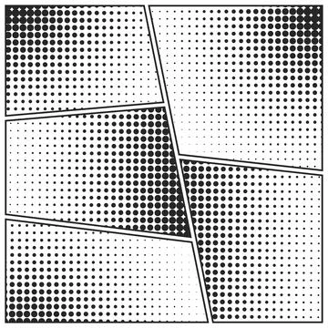 Cartoon comic backgrounds set. Comics book black and white poster with halftone Stock Illustration