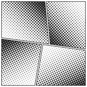 Cartoon comic backgrounds set. Comics book black and white poster with halftone Stock Illustration