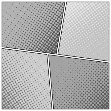 Cartoon comic backgrounds set. Comics book black and white poster with halftone Stock Illustration